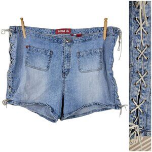 Vintage Jean Shorts Lace Up Side Plus Size 24W 24 44" Alt Denim Grunge 90s Y2K